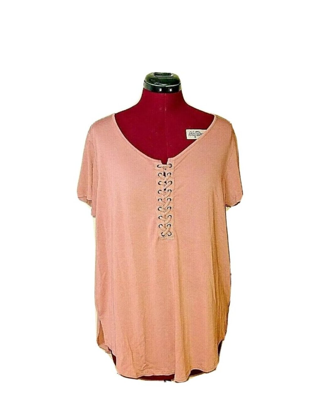 Pink Republic Top XL Women Pink Lace-Up Side Split Short Sleeve Casual Blouse M